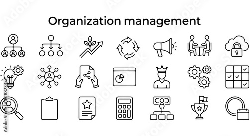 Organization management and business process line icons set, vector illustration Vector