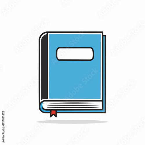 Book Icon Blue Cover with Blank Label Space and Red Bookmark for Information and Learning