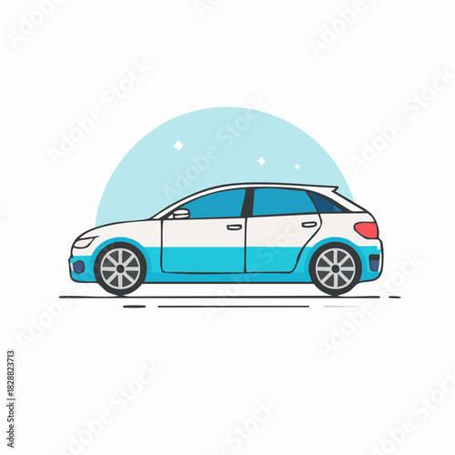 Side view of a modern two-tone hatchback car illustration. Flat design vector graphic for transportation or automotive concepts