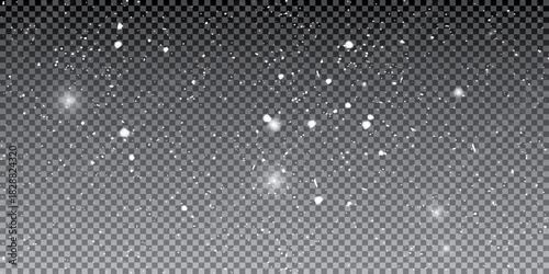 Falling snow flakes banner. White snowflakes flying in the air. Vector illustration.