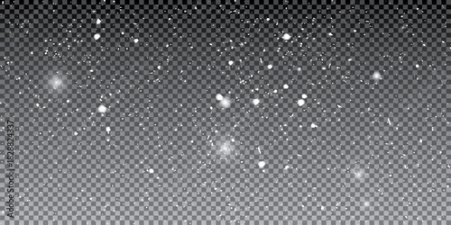 Falling snow flakes banner. White snowflakes flying in the air. Vector illustration.