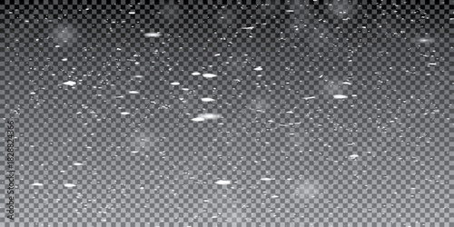 Falling snow flakes banner. White snowflakes flying in the air. Snow flakes, snow background. Winter snowfall illustration