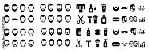 Beard and grooming icon set collection