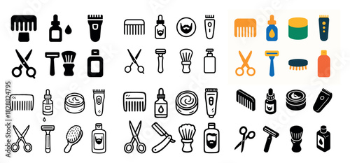 Barber icons and tools collection