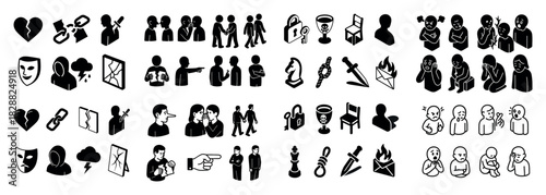 Diverse emotion icons in black and white