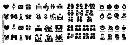 Diverse relationship and emotion icons