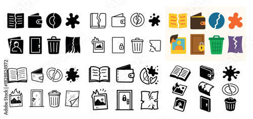 Icon set of books and objects