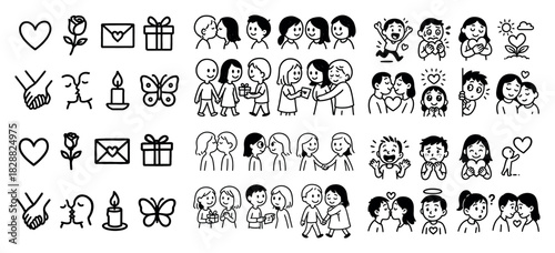 Simple black and white line art emotions