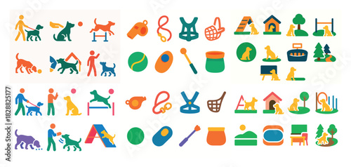 Colorful dog training and play icons