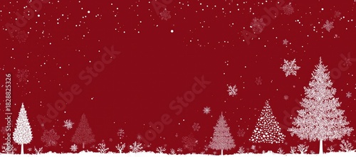 Christmas Background with Red Color, Snowflakes, and Christmas Trees for Holiday Design