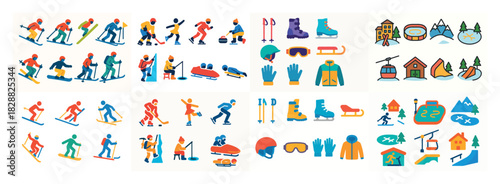 Colorful winter sports icons collection