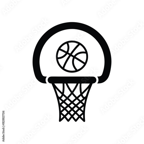 Basketball icon with ball on backboard and net, sports equipment for game play, simple vector graphic design