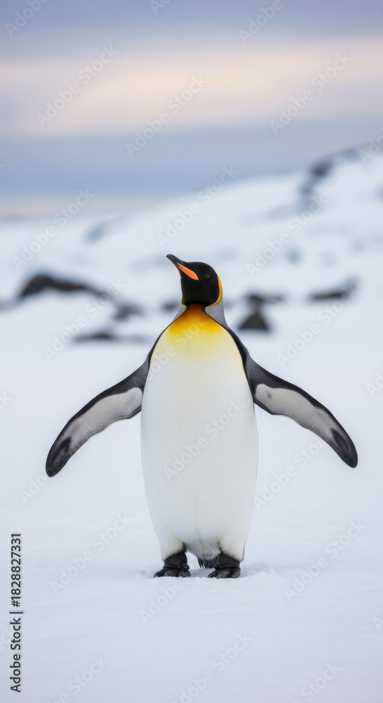 Fototapeta premium Majestic King Penguin Standing Proudly in Snow