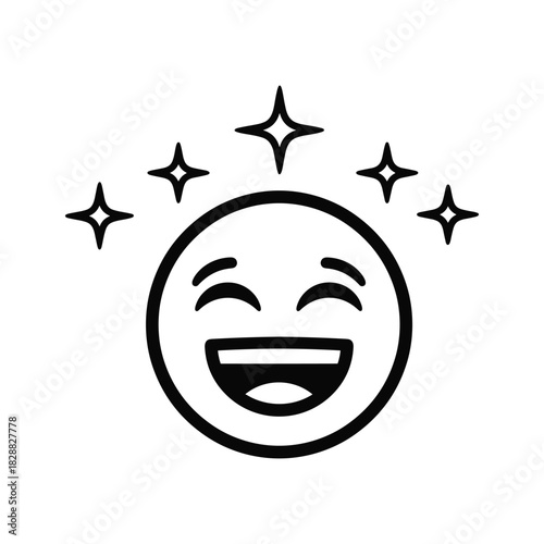 Happy emoji face with shining stars, symbolizing joy, success, and positive emotion, isolated on