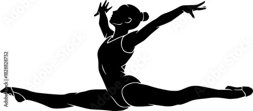 Dynamic Silhouette of a Female Gymnast in Mid-Air, Performing a Stunning Split Leap
