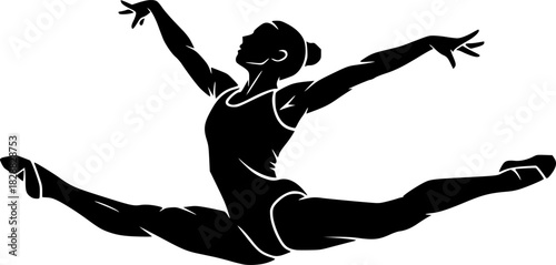 Dynamic Silhouette of a Female Gymnast in Mid-Air, Performing a Stunning Split Leap
