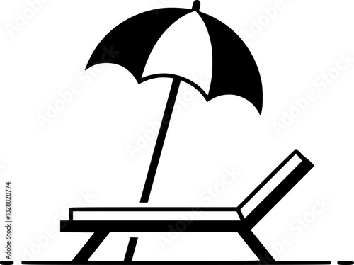 Relaxing Beach Lounger Under Umbrella Summer Vacation Icon
