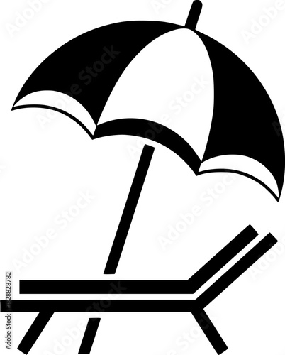 Relaxing Beach Lounger Under Umbrella Summer Vacation Icon
