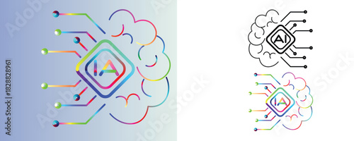 Innovative AI brain interface connecting human intelligence with digital technology for future solutions, a modern technology concept with colorful accents.