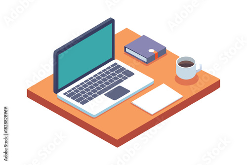 Isometric Co-Working Desk Laptop Vector Illustration