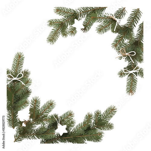 Green evergreen Christmas frame border design with fir and pine branches, cones, and winter holiday decoration