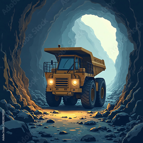 Large Mining Dump Truck in a Tunnel Industrial Transport and Excavation