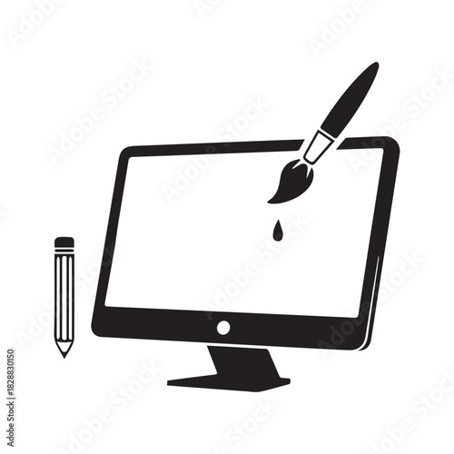 Digital Art Creation Computer Screen with Paintbrush