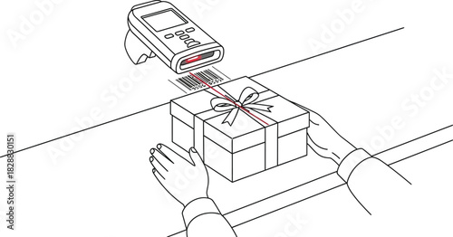Scanning a gift box with a barcode scanner for retail or inventory purposes