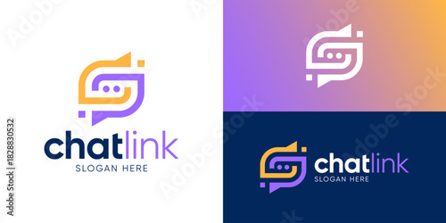 Modern chat link logo template. Abstract chat bubble connection logo design vector illustration.