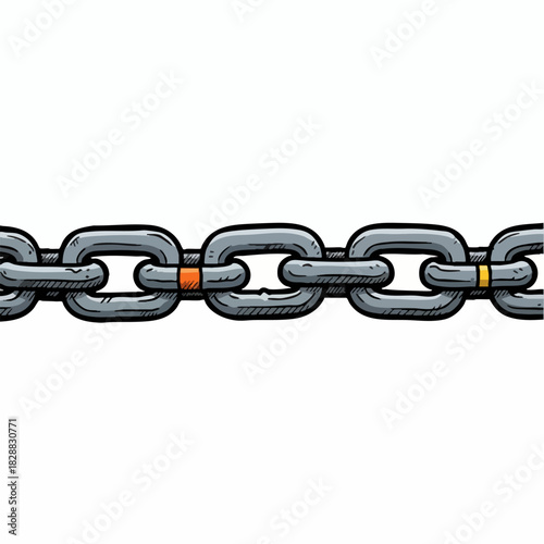 Vintage Engraved Metal Chain Segment Isolated Illustration