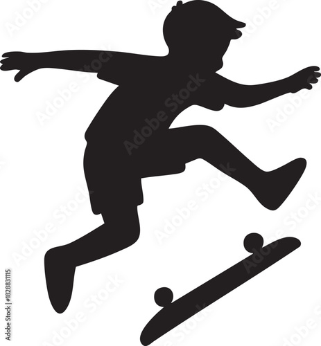 Silhouette Skateboarding: A silhouette captures a child in motion, executing a daring skateboarding trick with dynamic energy and urban spirit.