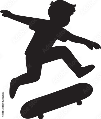 Silhouette of Skateboarder: The silhouette of a skateboarder executing a dynamic jump over the skateboard. This action shot captures the energy and freedom of street culture.