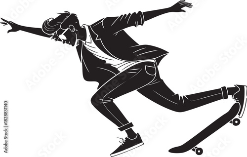 Skateboarder Silhouette: A dynamic silhouette of a skateboarder in motion, showcasing skill and energy against a clean backdrop. 