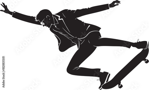 Skateboarding Silhouette: A figure in silhouette, embodying dynamic energy and modern spirit as they perform an athletic maneuver on a skateboard.