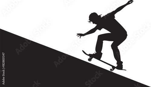 Silhouette of a Skateboarder: The silhouette of a skateboarder in mid-action, capturing a dynamic moment of balance and skill on a ramp or slope.
