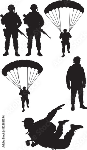 Two Soldiers Standing Guard with Rifles, Armed Forces on Patrol, Military Special Forces