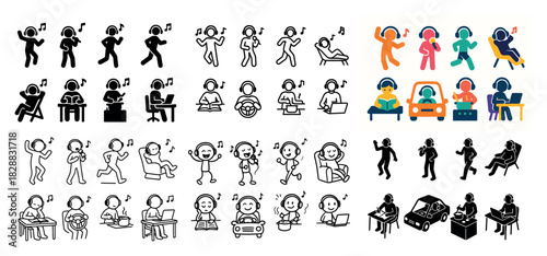 Diverse icons of people enjoying music