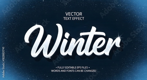 Sparkling winter text effect with a frosty, icy texture on a dark blue, starry background, perfect for seasonal designs, holiday promotions, and cold weather themes