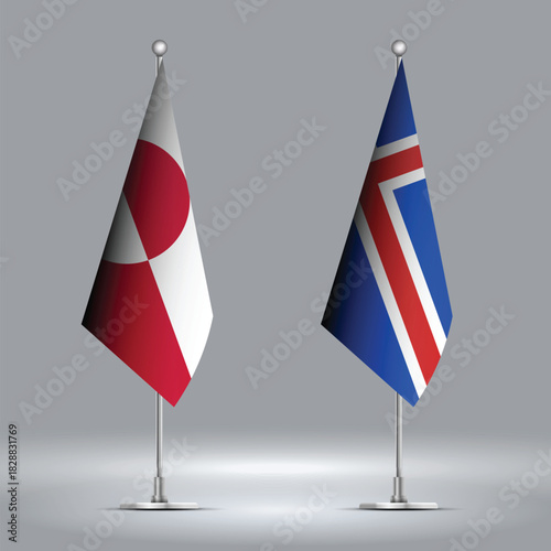 Two Standing Flags Representing Iceland vs Greenland with Flags on Bodies 