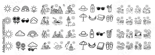 Summer doodles of activities and sunshine