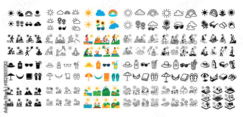 Colorful summer activity icons collection