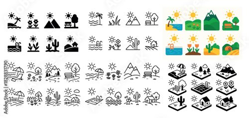 Summer landscape icons collection
