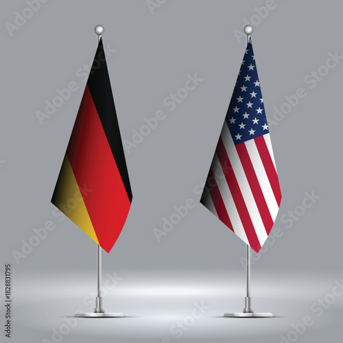Two Standing Flags Representing USA vs Germany with Flags on Bodies 