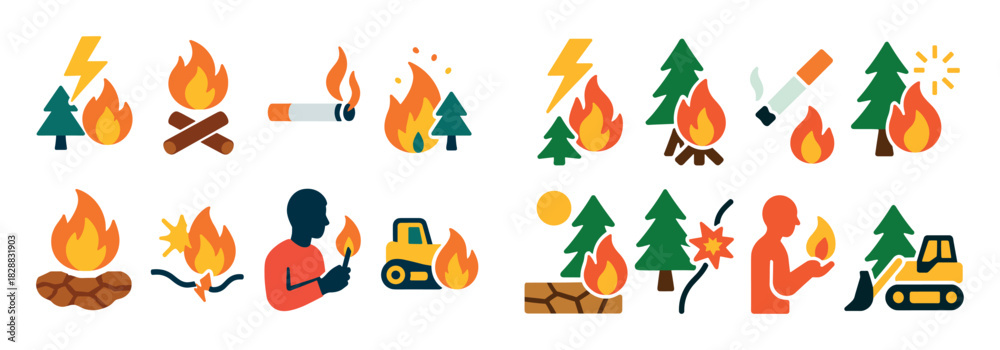 Obraz premium Forest Fire Causes Icons