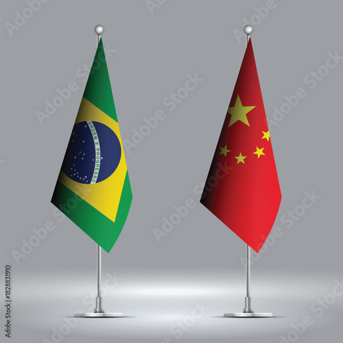 Two Standing Flags Representing Brazil vs China with Flags on Bodies 