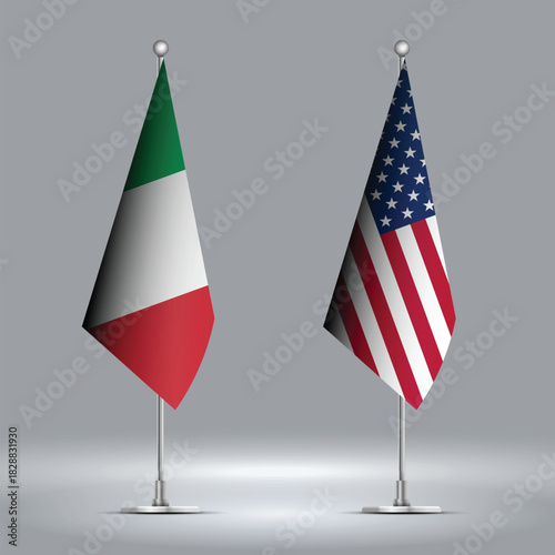 Two Standing Flags Representing USA vs Italy with Flags on Bodies 