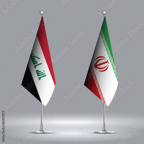Two Standing Flags Representing Iran vs Iraq with Flags on Bodies 