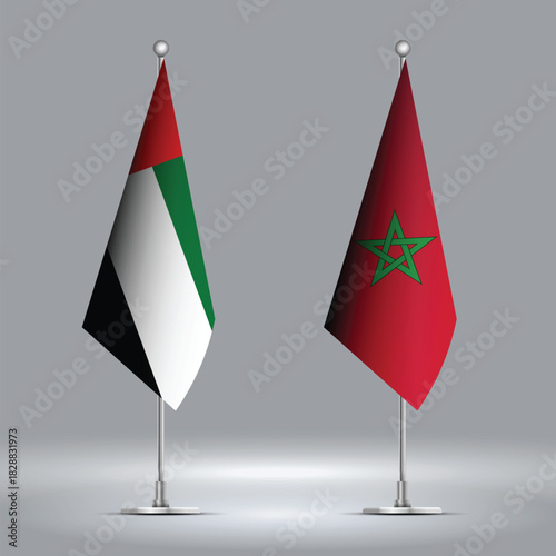 Two Standing Flags Representing Morocco vs UAE with Flags on Bodies 