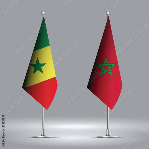 Two Standing Flags Representing Morocco vs Senegal with Flags on Bodies 