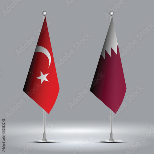 Two Standing Flags Representing Turkey vs Qatar with Flags on Bodies 